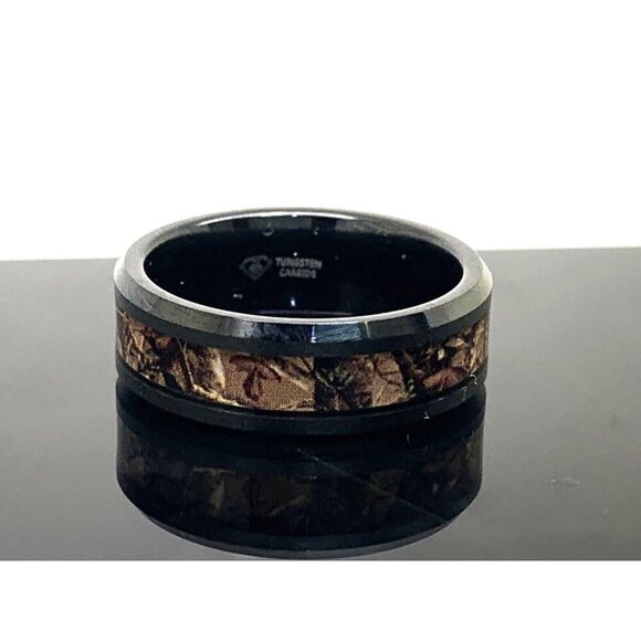 Men's Wedding Band Tungsten Carbide Black Brown 8mm Wide Ring Size 10 - Picture 1 of 14